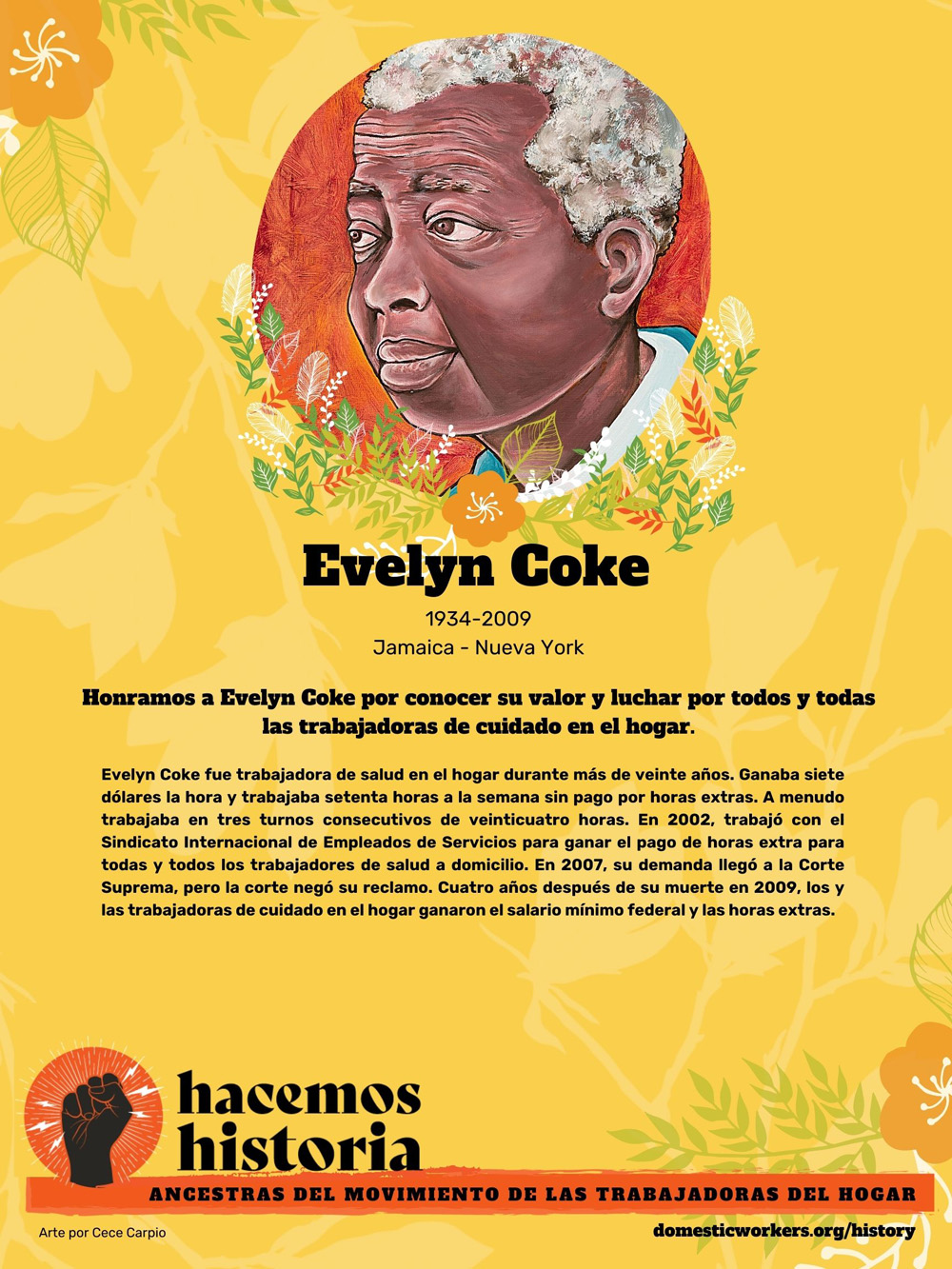 Retratos de las ancestras del movimiento de trabajadoras de hogar: Evelyn Coke