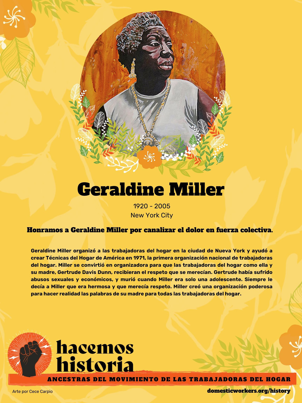 Retratos de las ancestras del movimiento de trabajadoras de hogar: Geraldine Miller