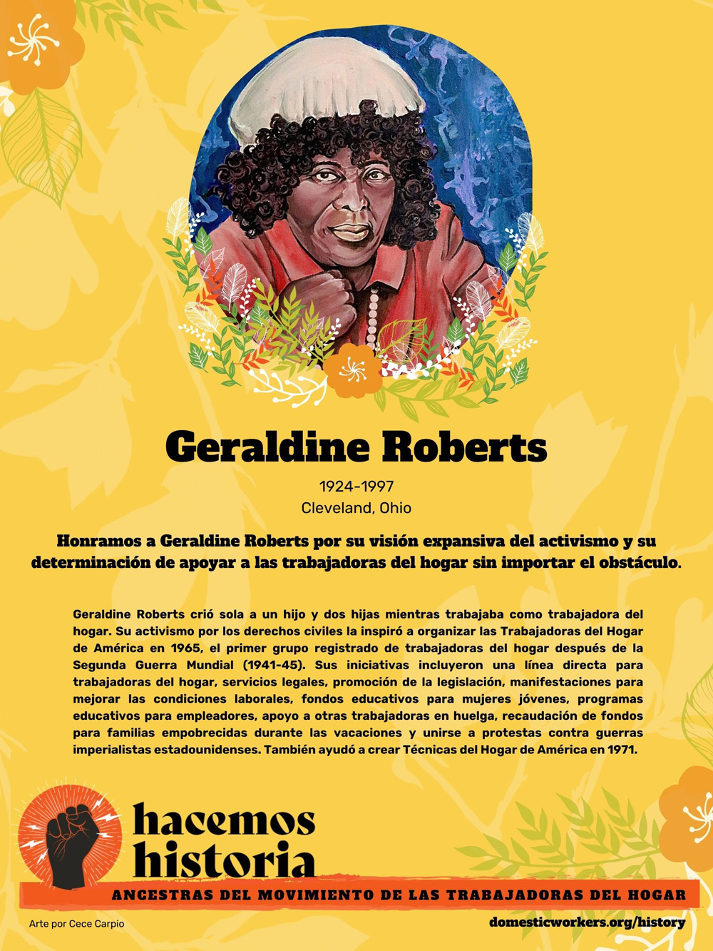 Retratos de las ancestras del movimiento de trabajadoras de hogar: Geraldine Roberts