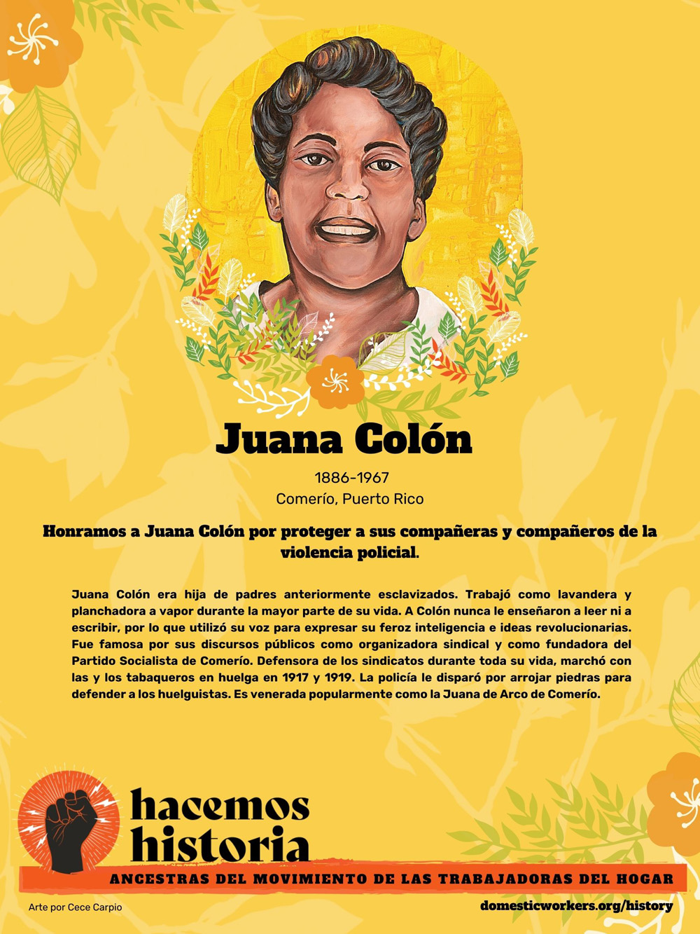 Retratos de las ancestras del movimiento de trabajadoras de hogar: Juana Colon