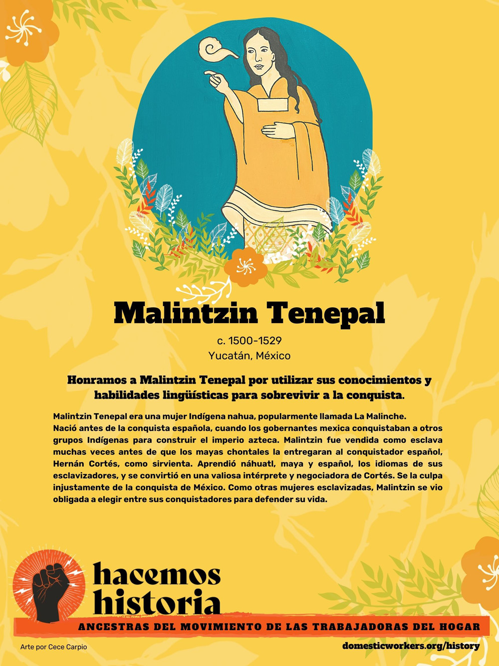 Retratos de las ancestras del movimiento de trabajadoras de hogar: Malintzin Tenepal