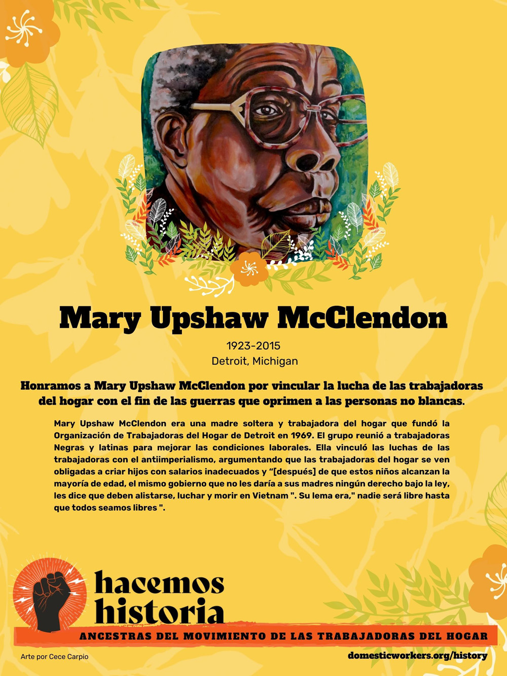 Retratos de las ancestras del movimiento de trabajadoras de hogar: Mary Upshaw McClendon