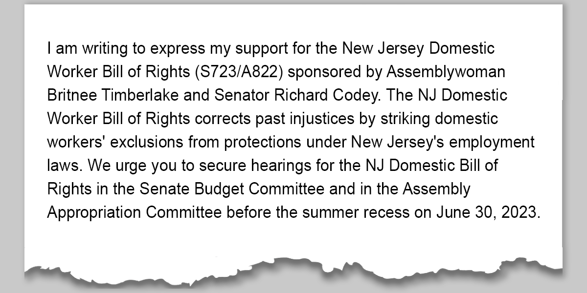 Example Email to support NJ Bill of Rights