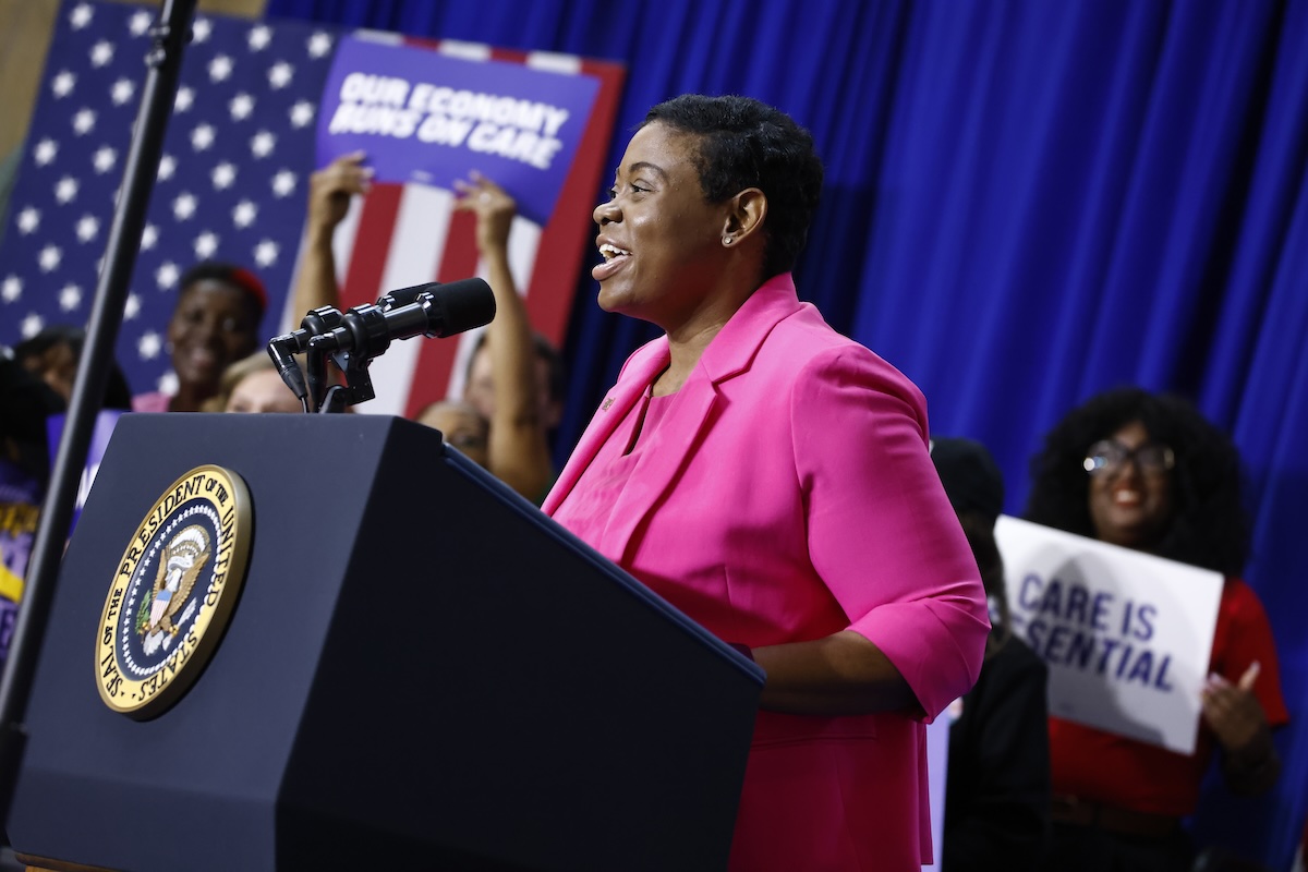 WASHINGTON, DC - APRIL 09: Crystal Crawford, MSW joins advocates calling for the passing of comprehensive legislation that will expand access to affordable, quality care for millions of Americans, expand paid and medical leave, and strengthen our nation’s economy and workforce at a Care Can’t Wait Action coalition rally in Union Station on April 09, 2024 in Washington, DC. (Photo by Paul Morigi/Getty Images for Care Can't Wait Action)