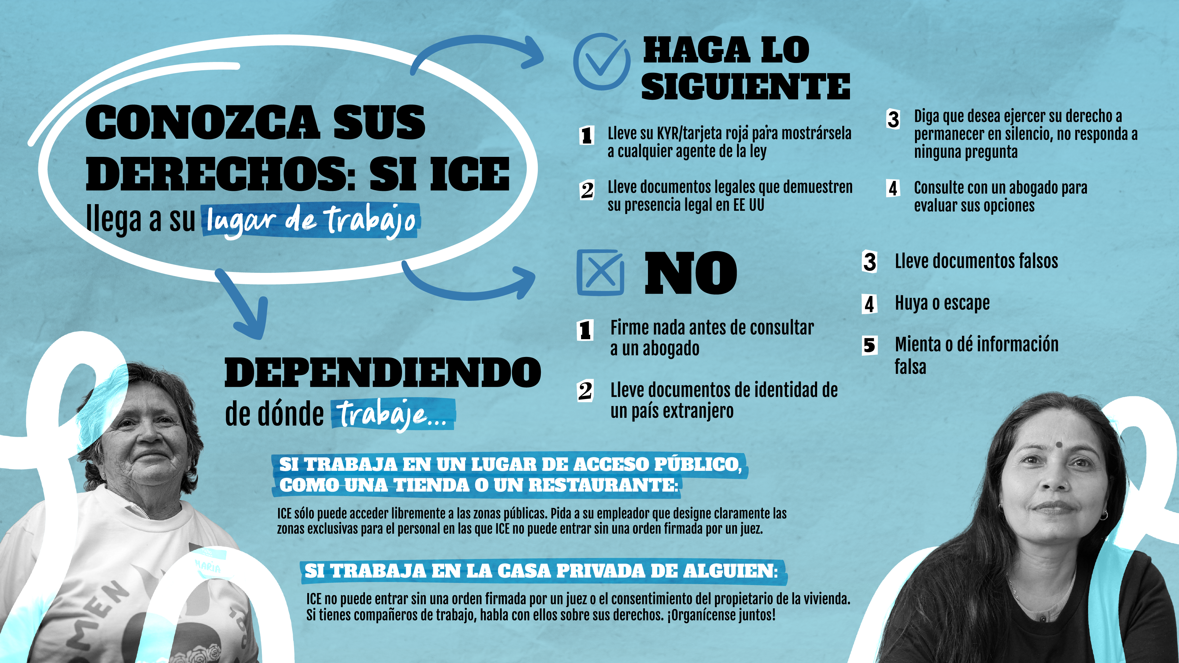 Everyone in the U.S., regardless of immigration status, has certain Constitutional rights. If immigration officers (ICE) come to your workplace, they must have a valid search warrant or the consent of your employer to enter non-public areas. Save this post and send it to your coworkers to ensure you all know your rights.