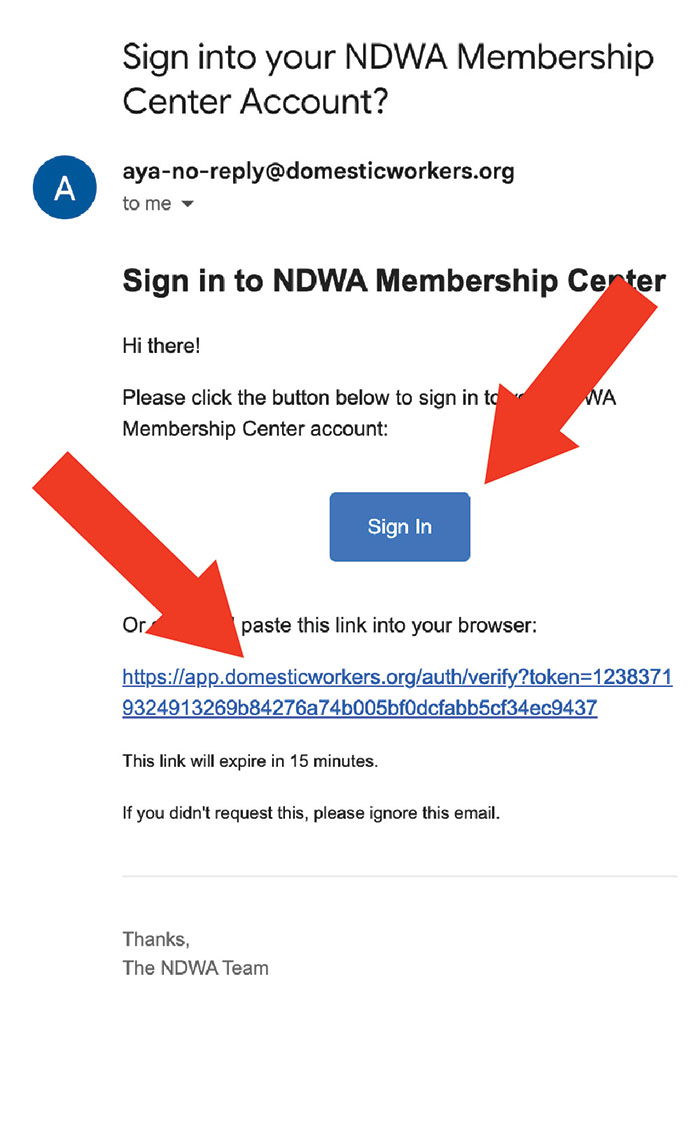 Check your email and click the blue button that says Sign in