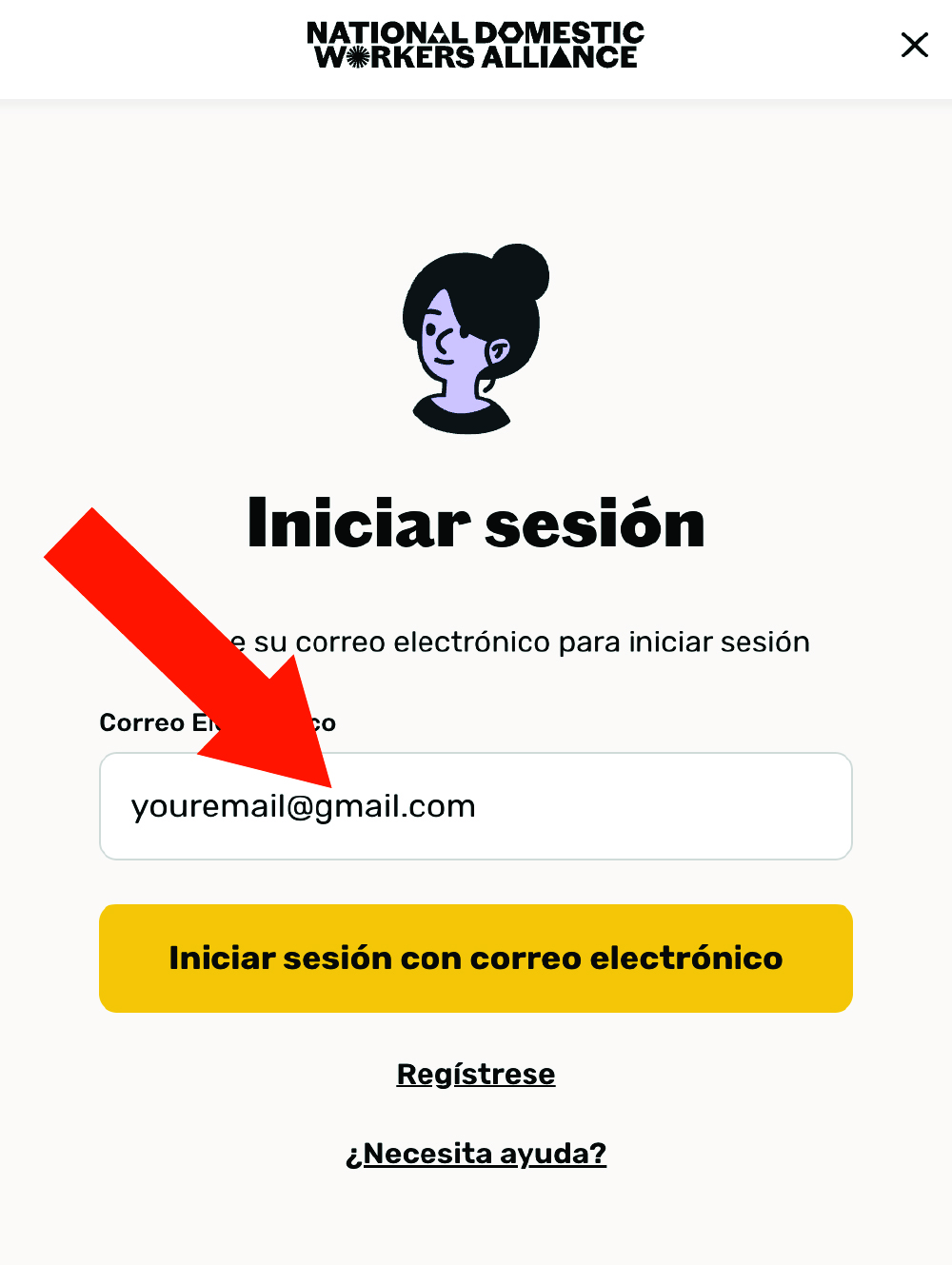 En la nueva pantalla, ingrese el correo electronico con el que se registro a la membresia, y haga clic en el boton amarillo que dice, Iniciar Sesion con correo electronico