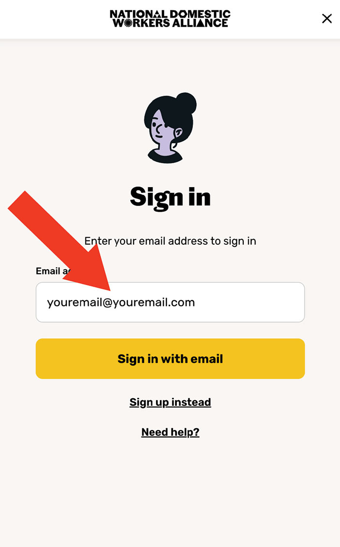 Enter your email and click the yellow Sign in with email button